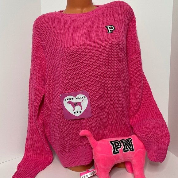 PINK Victoria's Secret Sweaters - Victoria’s Secret PINK L Logo Patch Sweater Embroidered 100% Cotton Crewneck